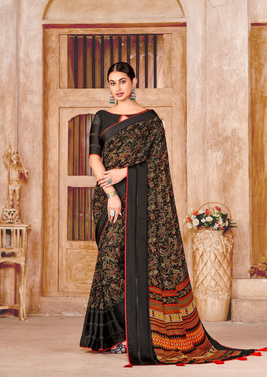 Stavan Jeevika Black 6 Exclusive Designer Wear Georgette Sarees Catalog
